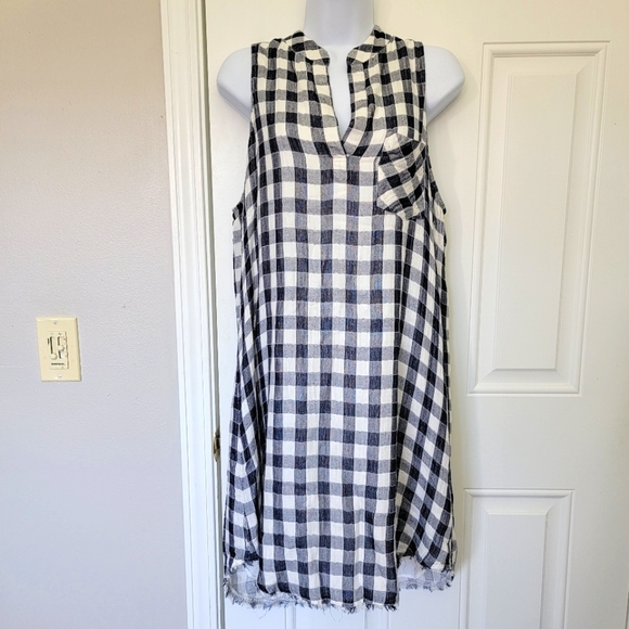 cloth & stone Dresses & Skirts - Cloth & Stone Anthropologie V Neck Sleeveless Gingham Blue White Dress Check L